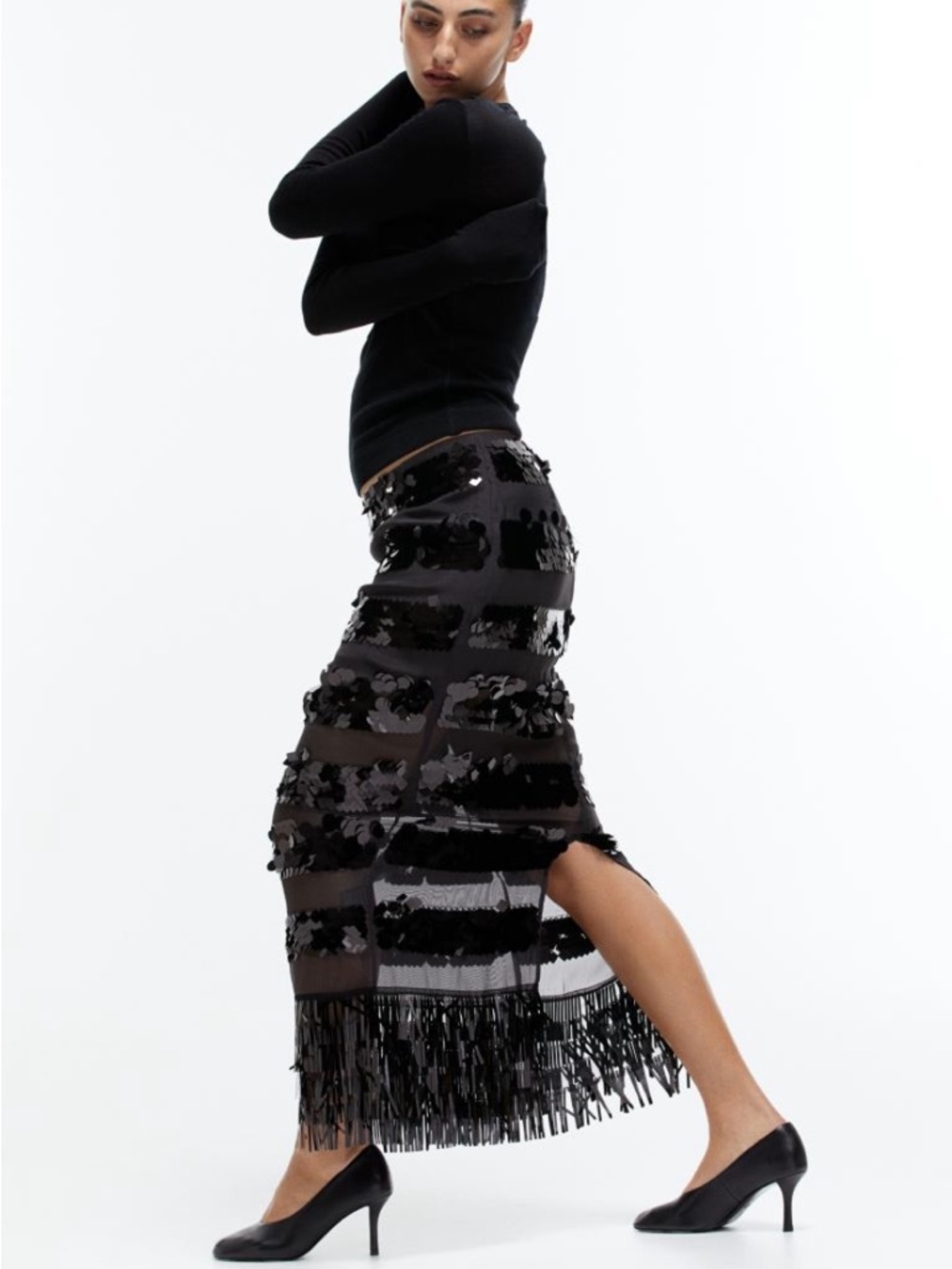 Black Sequin Maxi Skirt - Picture 3 of 6